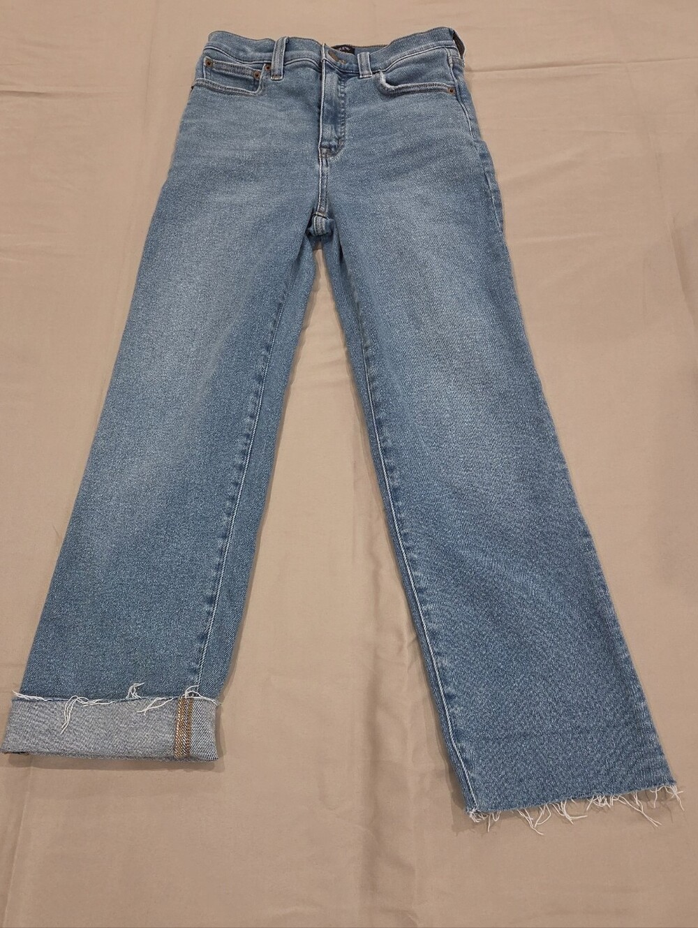 J.Crew Stovepipe Jeans 25 High Rise Straight Leg Raw Hem Medium Wash